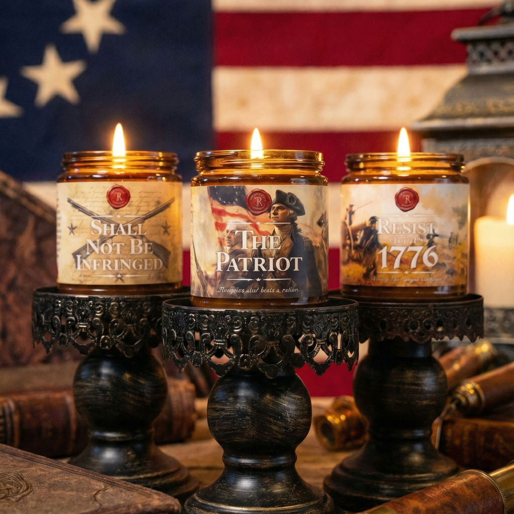 Best selling 3-pack bundle that includes The Patriot (tobacco, bay leaf, weathered cedar), Resist Like it's 1776 (smoldering cedar, charred leather, sandalwood), and Shall Not Be Infringed (black powder, scorched oak timbers and leather).
