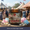 Candle labeled 'USA 250 Freedom Festival' that smells like kettle corn, spun sugar, and vanilla